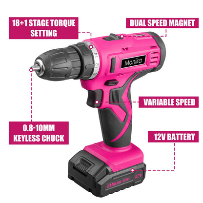 12V Pink Cordless Drill